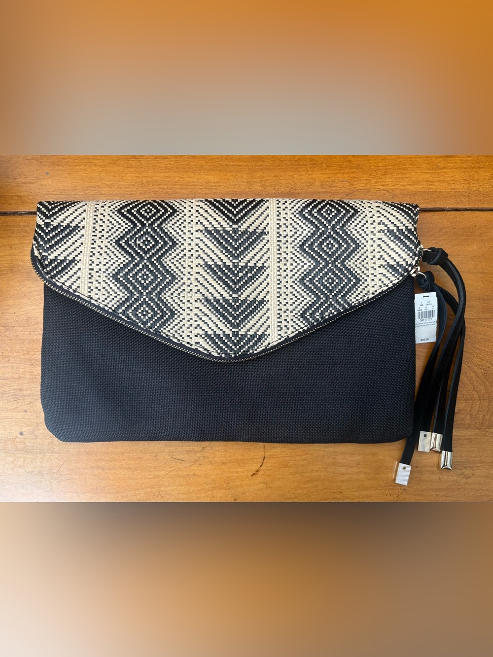 Black and Cream Woven Envelope Clutch